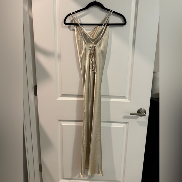 ASOS cami midi slip dress, high shine satin w/ lace up back, champagne, size 6 - Picture 4 of 11